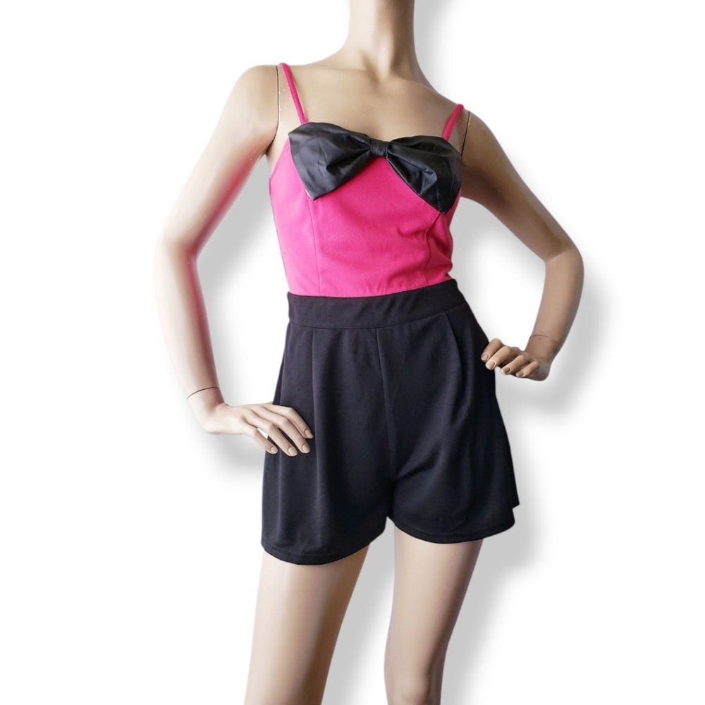 Zinga Black & Hot Pink Bowtie Color Block Romper